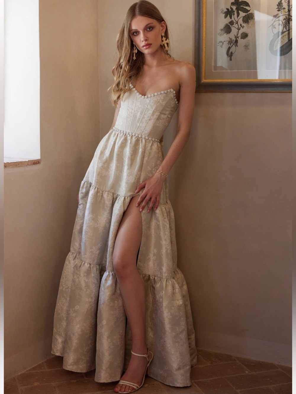 V. CHAPMAN| THE VIVIAN DRESS IN TAUPE WINDSOR BROCADE